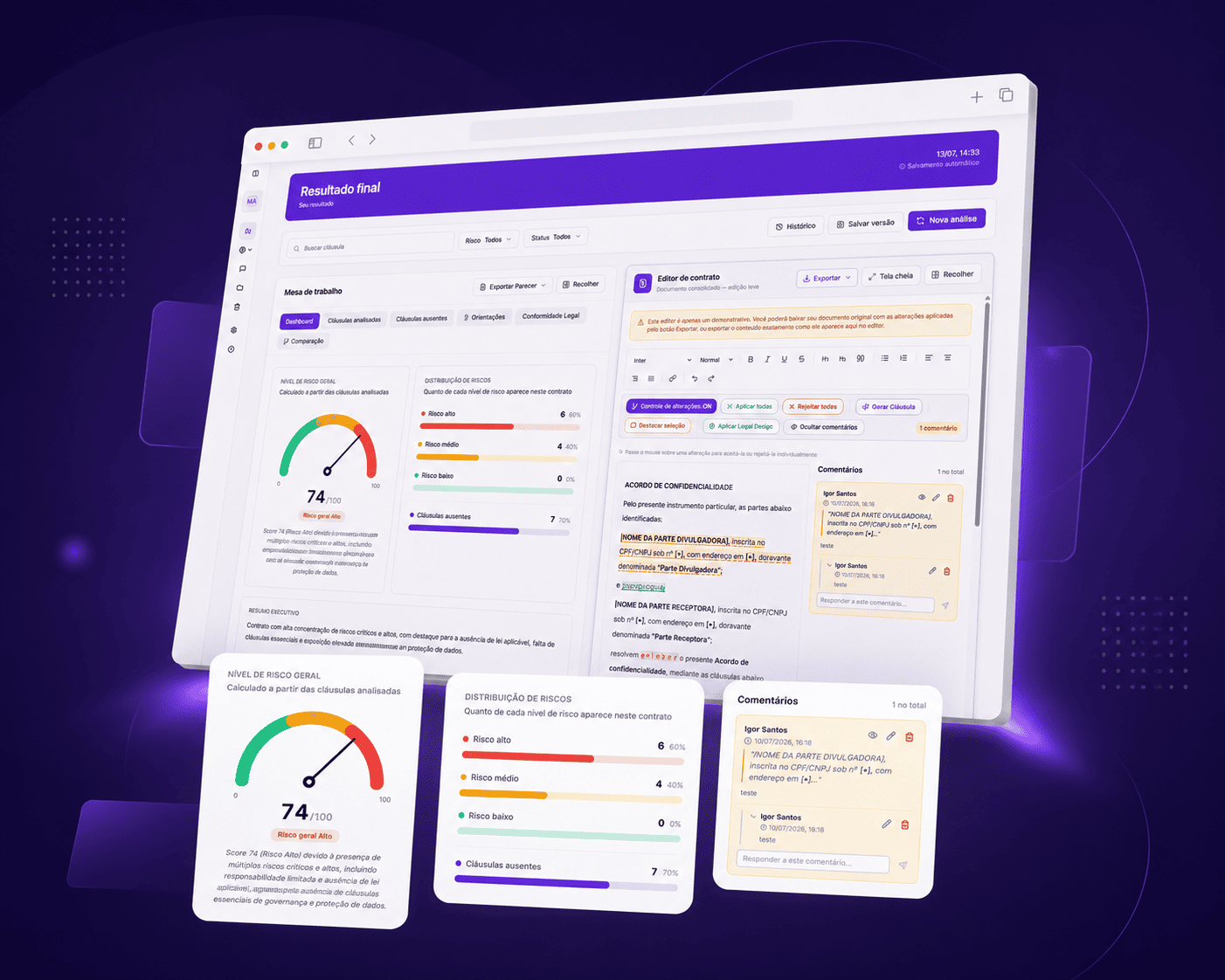Plataforma BitsAI analisando um contrato